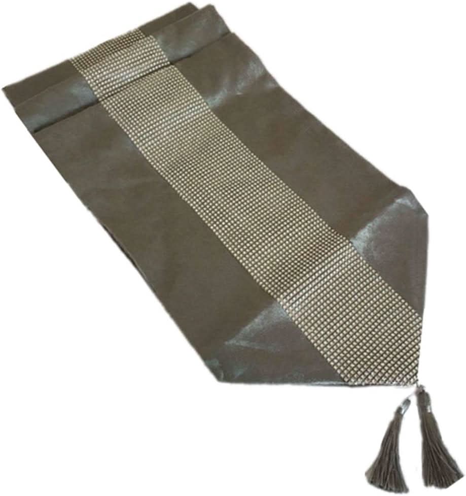 Silver Table Runner with Diamante Strip and Tassels - HER Home Design Boutique